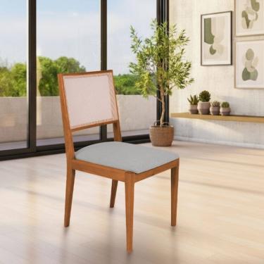 Imagem de Cadeira de Jantar Suellen em Madeira e Mdf Cerejeira Linho Cinza Prata