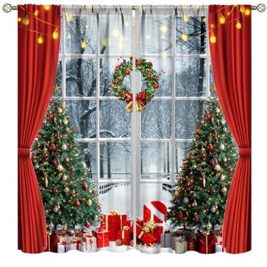 Imagem de Cortinas de árvore de Natal, Ano Novo Inverno Floresta de Neve Decoração de Casa Cortinas para Quarto Sala de Estar Cozinha Janela Tratamento 2 Painéis Tamanho Total 106 cm L X 114 cm C