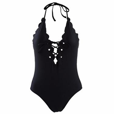 Imagem de Squaregarden Maiô de peça única para mulheres, com cadarço, gola V, frente única, monoquíni