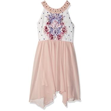 Imagem de Amy Byer Vestido feminino grande enfeitado com decote em U com saia de chiffon, Blush/marfim/azul royal, 10