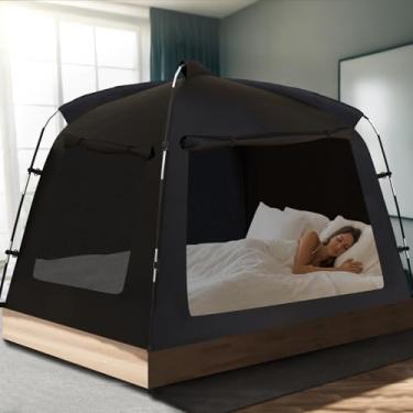 Imagem de Tenda para cama, tenda de privacidade interna AYAMAYA, dossel de cama para crianças e adultos, espaço de privacidade de tamanho solteiro 80% blackout para dormir, janelas de malha respirável e 2