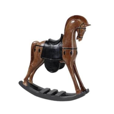 Imagem de KiBcsLic Ornamento de cavalo de balanço, estatueta de cavalo, escultura de resina, estátua de animal de mesa para escritório, sala de estar, design retrô, Marrom
