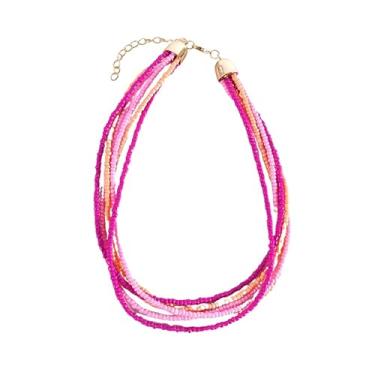 Imagem de GIKILEE Conjunto de colar de contas de sementes em várias camadas boêmio moderno gargantilha boêmio de verão para mulheres, colar havaiano feito à mão para amigos, formatura, joias de praia, Acrílico