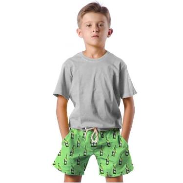 Imagem de Shorts Infantil Bermuda Calção Praia Verão Bebida Álcool Festa Verde 1