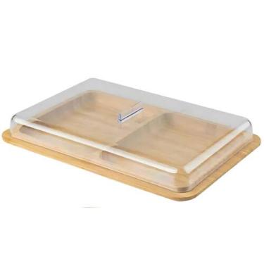 Imagem de Porta frios duplo natural com tampa e compartimentos para queijos e fr