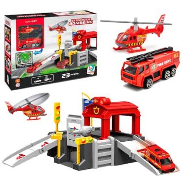 Imagem de Estação De Bombeiro Pista De Carrinhos Com Helicóptero Infantil Menino