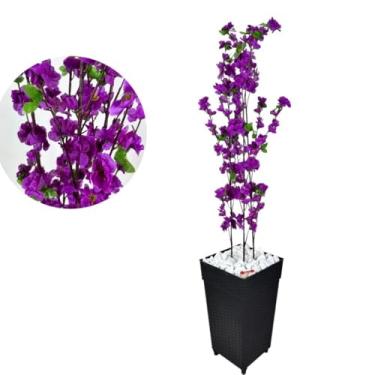 Imagem de Planta Artificial Grande, Planta Artificial Cerejeira Rosa com Vaso de Rattan Decorativo, Natural e Realista(Cerejeira Roxa No Vaso Preto)