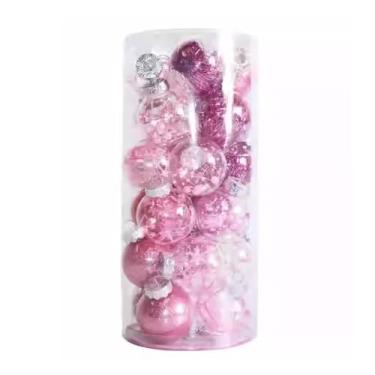 Imagem de 24 bolas coloridas para decoração de bolas de Natal, bolas de enfeite de pendurar de Natal para decoração de festas de fim de ano, decoração sazonal (laranja, rosa)