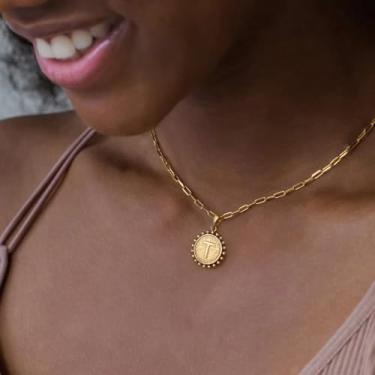 Imagem de Colar personalizado banhado a ouro com inicial A-Z elegante pingente de alfabeto joia presente para formatura, F, Aço inoxidável, Sem Pedra Preciosa