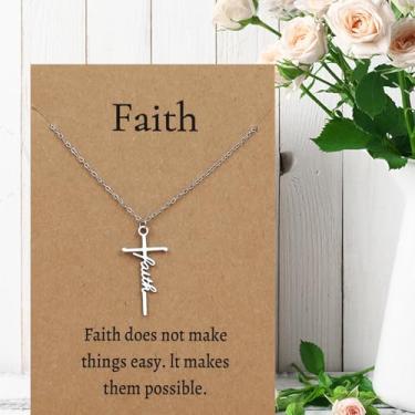 Imagem de Colar com cruz para mulheres, joias cristãs inspiradoras, ocasiões religiosas e presente devocional para sua namorada, One, Aço inoxidável, Sem Pedra Preciosa