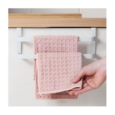 Imagem de 1 toalheiro duplo de instalação gratuita, adequado para uso com toalhas, pano de limpeza e outros itens, material espesso, fácil de operar, acessórios de cozinha perfeitos e organizador de cozinha