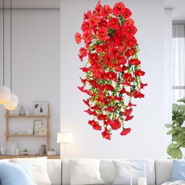 Imagem de 74 cm Flor artificial de glória da manhã verde ratã planta falsa hera para ambientes internos e externos, casa, casamentos, pátios, varandas, decoração (vermelha)