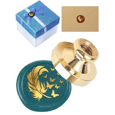 Imagem de 1 conjunto de cabeças de carimbo de latão de selo de cera de plumagem, carimbo de cera de selagem de borboletas, ferramentas vintage para envelopes, convite de festa, embrulho de presente para cartão