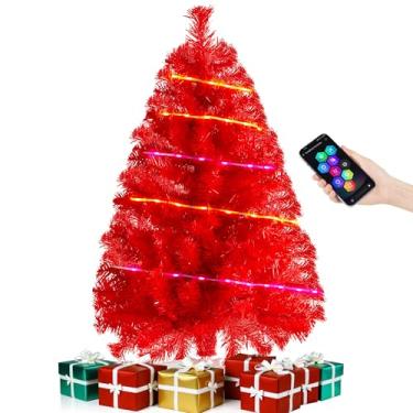 Imagem de Árvore de Natal de 91 m, pequena árvore artificial de 91 cm, mini decoração de mesa, árvore de mesa de Natal com 80 luzes inteligentes, 200 ramos, decoração de férias para casa, escritório, mesa e