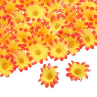Imagem de 100 cabeças de flores de margaridas artificiais, margaridas falsas de seda de 4 cm, mini margaridas, flores artificiais a granel para buquês de casamento, decoração de casa, laranja/amarelo