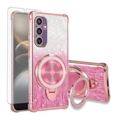 Imagem de Asuwish Capa de celular para Samsung Galaxy S24 5G capa magnética com protetor de tela de vidro temperado e glitter brilhante à prova de choque anel rígido suporte rígido acessórios S 24 24S G5