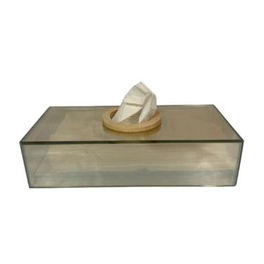 Imagem de Porta Papel Toalha e Lenço Interfolha de Mesa em Vidro com Madeira | Dispenser Decorativo para Banheiro e Lavabo(Seiva Champanhe)