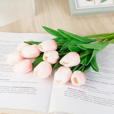 Imagem de Kit 10 Tulipas Artificiais de Látex PU – Buquê de Toque Real 34cm com 5 Flores por Haste para Decoração de Casamento, Casa e Eventos (Cores Diversas)(Rosa claro (10 peças))