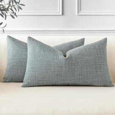 Imagem de OTOSTAR Pacote com 2 capas de almofada de linho cinza escuro de 30 x 50 cm, capa de almofada de 30 x 50 cm, capa de almofada lombar para decoração de casa, sofá-cama (cinza escuro)