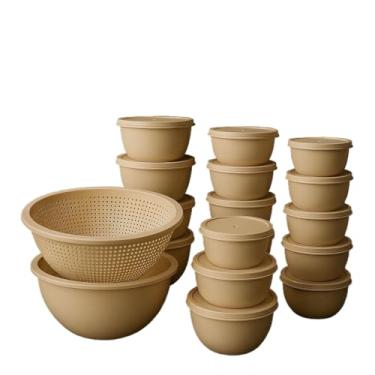 Imagem de Pote De Vidro Com Tampa Bambu,Potes Bowl PláStico Com Tampa + Lava Tudo Multiuso OrganizaçãO Cozinha(CREME)