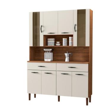 Imagem de Armário De Cozinha Kit 8 Portas 2 Gavetas Golden Kits Paraná Nogueira Off White