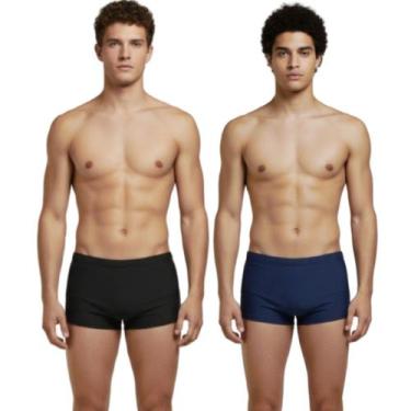 Imagem de KIT 2 Sunga Box Básica Lisa WLS Modas Confortavel Para Piscina Moda Pr