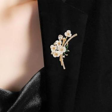 Imagem de Broche de flor diamante lapela broche esmalte distintivo para mulheres delicadas festa de casamento joias presente terno acessórios, 1 count (pack of 1), Liga de aço, Zircônia cúbica