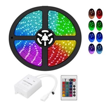 Imagem de Fita de LED RGB 5 Metros com Controle Remoto – Iluminação Decorativa Multicolorida, Adesiva e Flexível para Quartos, Salas, Festas e Ambientes Internos