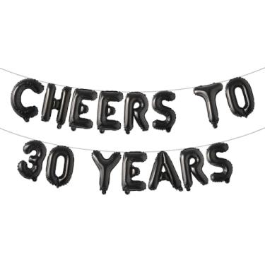 Imagem de Cheers to 30 Years Banner Foil 30º aniversário balão decorações de festa para ele/ela 30 anos decorações de aniversário suprimentos de festa de casamento para homens/mulheres (CHEERS TO 30 ANOS Preto)