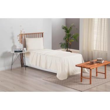 Imagem de Jogo de Lençol Micropercal 300 Fios, 3 Peças para Cama Solteiro, Bege, com Ponto Palito, 100% Poliéster, Inclui Lençol Superior 2,40x1,55m, Lençol com Elástico 1,88x0,88m e Fronha 70x50cm (Palha)