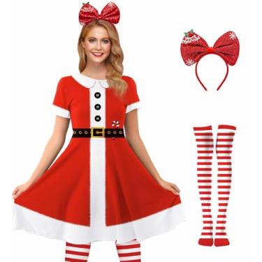 Imagem de For G and PL Vestido feminino natalino de manga curta, Papai Noel vermelho brilhante, Small
