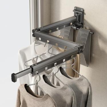 Imagem de Varal de Parede Retratil, Varal de Roupas Dobrável, Suporta 35 kg, 15 Furos, para Economizar Espaço, Ideal para Lavanderia, Varanda, Corredor e Quarto, Cinza