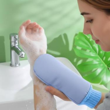 Imagem de Luvas esfoliantes corporais luva de esfoliação corporal para banho, superfície de pele facilmente lisa (azul)