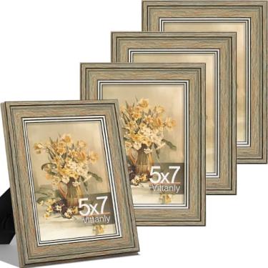 Imagem de Vittanly Conjunto de 4 porta-retratos 12 x 17 cm, moldura vintage para parede ou mesa, exibição de imagens 12 x 17 cm, decoração de casa de fazenda rústica, verde vintage