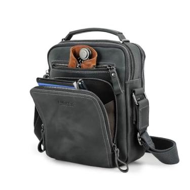 Imagem de Bolsa masculina de couro Hiram para homens, bolsa transversal para homens, bolsa de couro de vaca Crazy Horse para homens, bolsa de ombro para homens, pasta com bolsos de zíper de metal, 108gray, One_Size