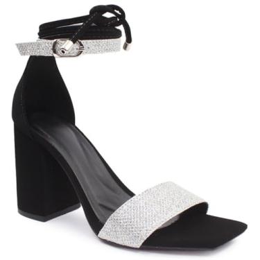 Imagem de Sandália Modarpe Salto Grosso Brilho Feminina B43 (Preto Prata, BR, Adulto, Numérico, 40)