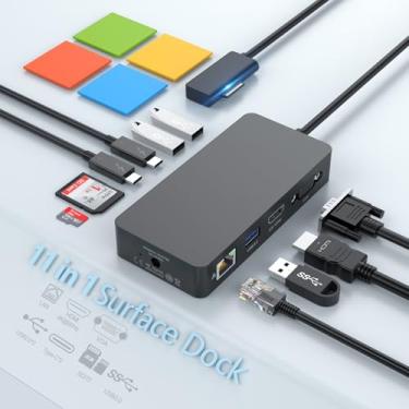 Imagem de Microsoft Surface Dock Triple Displays HDMI + VGA, estação de ancoragem Surface Pro 11 em 1 para Surface Pro 10/9/8/X/7/6/5/4, Surface Laptop 6/5/4/3/2/Go, Surface Book (HDMI VGA Ethernet SD/TF Audio