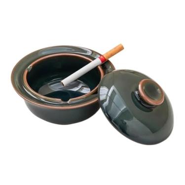 Imagem de Cinzeiro de cerâmica chinesa com tampa para escritório, casa, sala de chá, restaurantes, hotéis e decoração (verde)