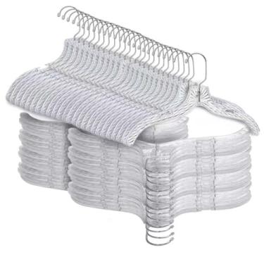 Imagem de Cabides de plástico transparente, pacote com 50 cabides com corte de cristal para roupas, casacos e camisas antiderrapantes, cabides resistentes, cabides invisíveis para ternos