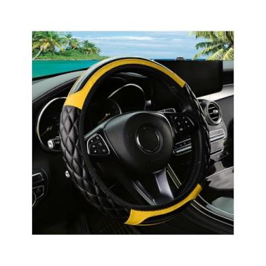 Imagem de Couslcd Capa de volante de carro, 36,8-38 cm de couro antiderrapante, design confortável de segurança, acessórios de volantes automáticos universais para carros, caminhões, SUV (amarelo)