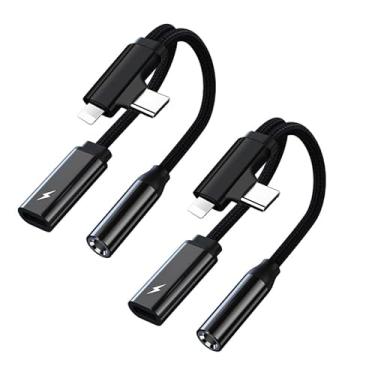 Imagem de Adaptador USB C/Lightning para Jack de 3,5 mm, adaptador de auriculares 2 em 2 e carregamento USB-C, auriculares para Jack áudio compatível com i Phone 16/15/14/13/12/X/8/7/Pad Galaxy S24/S23 (2 peças