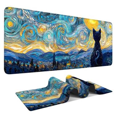 Imagem de ANNA QUEEN Mouse pad grande para jogos, protetor de mesa de escritório, mouse de escrita com base de borracha antiderrapante para casa/decoração (80 x 30 cm/35,4 x 15,7 polegadas) (pintura em tela de