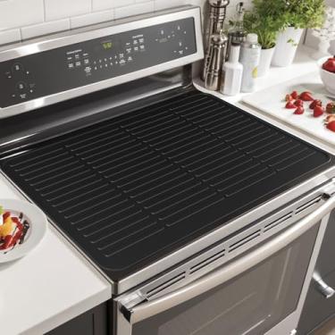 Imagem de Rumlick Capas superiores de fogão para fogão elétrico - Protetor de tampa superior de fogão de vidro de silicone resistente à prova d'água (preto escuro, 71 cm C x 50 cm)