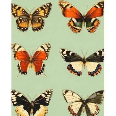 Imagem de XRUIBZI Papel de parede de borboleta vintage verde natureza e mariposa boho papel autoadesivo para banheiro quarto armário vinil impermeável removível fazenda dormitório amigável 44,5 cm x 299,7 cm