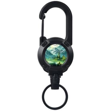 Imagem de Chaveiro retrátil de floresta de coníferas, porta-chaves retrátil, suporte de crachá de mosquetão multiferramentas para homens e mulheres
