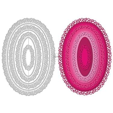 Imagem de DzIxY Molde oval de corte de metal com fundo de renda vazada para kit de fabricação de cartões, conjunto de recortes de papel, estêncil, suprimentos, modelos de máquina