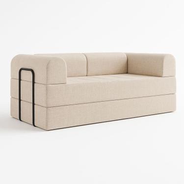Imagem de Sofá Cama De Espuma Modular Axel 160cm 02 Lugares Com Apoio De Metal Linho Bege - Abmaza