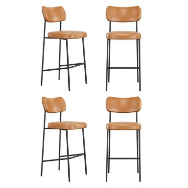 Imagem de Kit 04 Banquetas Altas Para Cozinha Lila Estofada Com Encosto Couríssimo Whisky - Abmaza