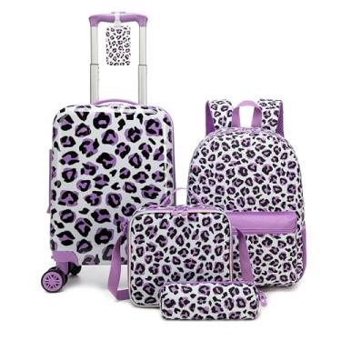 Imagem de Inprof Mala infantil com rodas giratórias, 5 peças, mala de mão para meninas, mochila com lancheira, estojo de lápis, conjunto de malas infantis de 41 cm, zibaowen, Medium