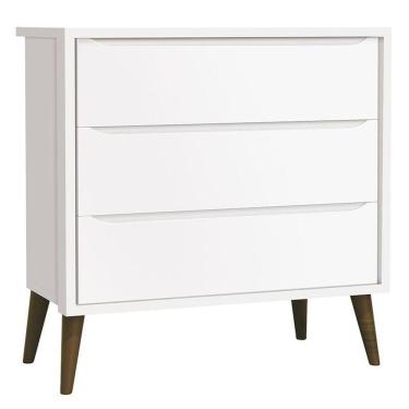 Imagem de Cômoda Gaveteiro Infantil Theo Branco Acetinado Com Pés Amadeirado - Reller